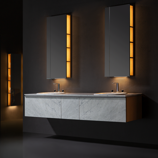 Medunjess 86'' Modern Double-Sink Vanity with Mirrored Cabinet