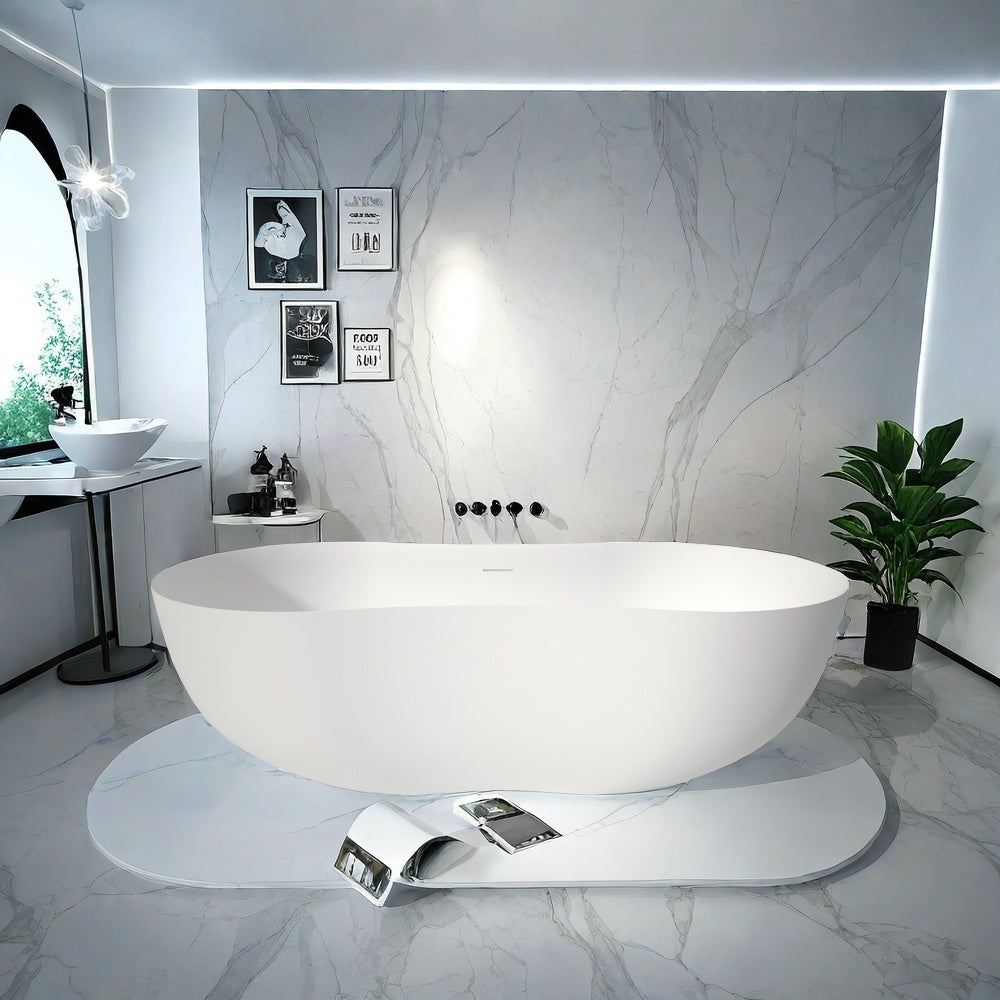 Medunjess Freestanding Bathtub Solid Surface Serenity Wave Bathtub