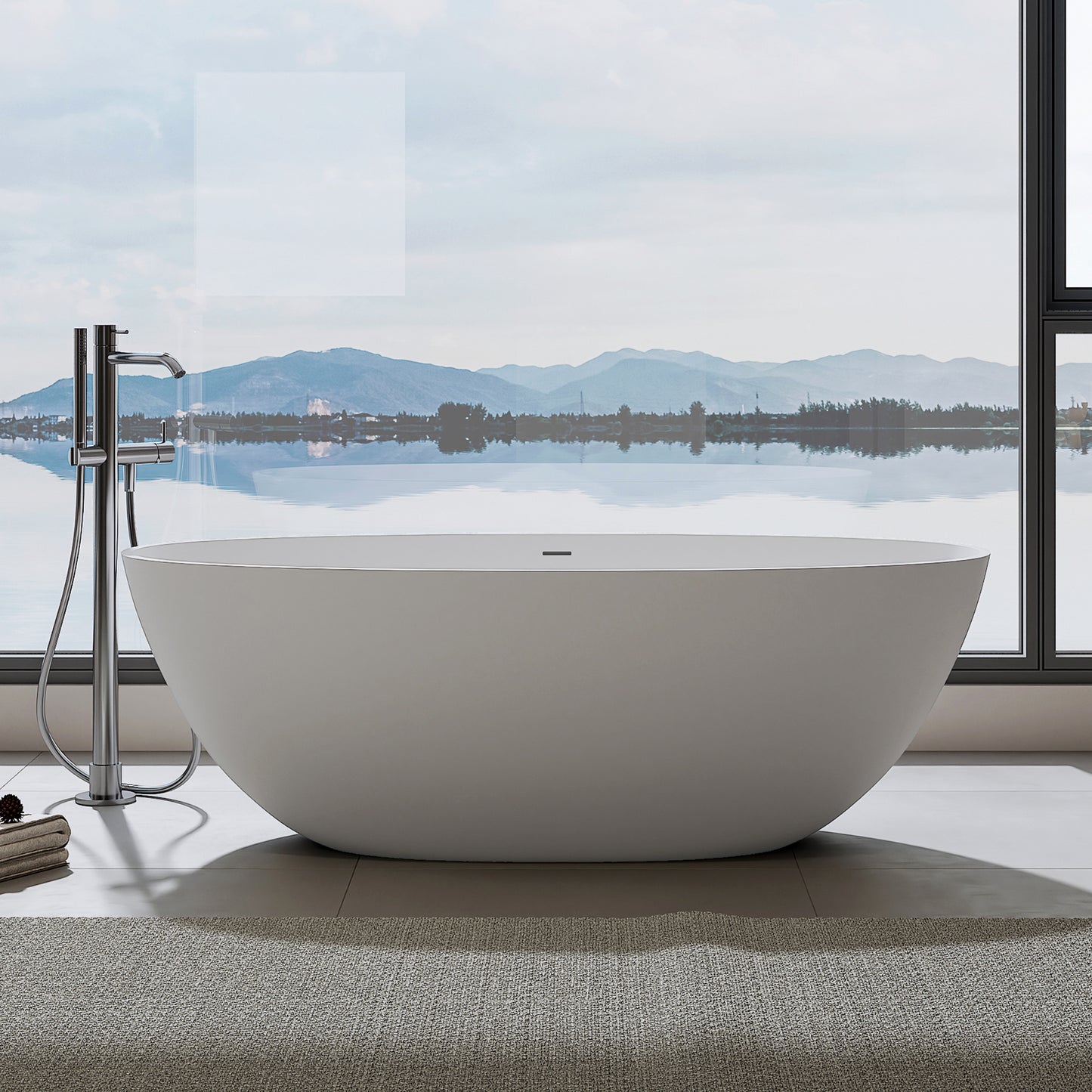 Medunjess 65'' Oval Luxury Resin Stone Soaking Tub