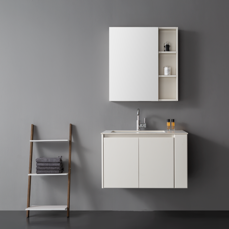 Medunjess  Elegant Cream White Bathroom Cabinet with Mirror and Under-Counter Ceramic Basin