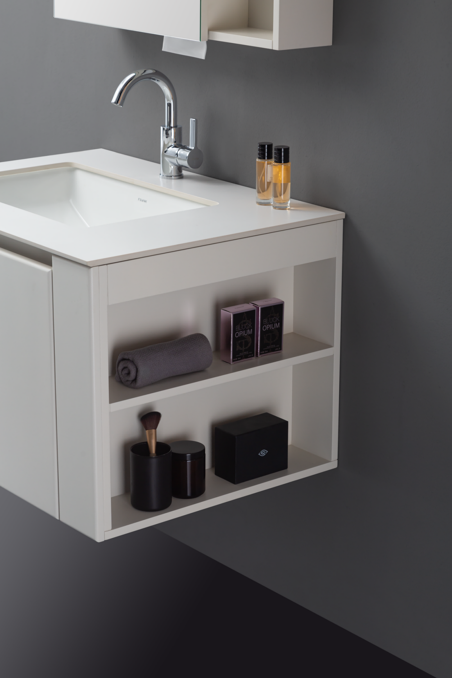 Medunjess  Elegant Cream White Bathroom Cabinet with Mirror and Under-Counter Ceramic Basin