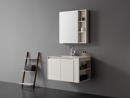 Medunjess  Elegant Cream White Bathroom Cabinet with Mirror and Under-Counter Ceramic Basin