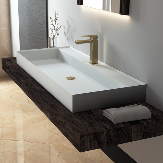 Medunjess Luxe 47" Matte Resin Stone Bathroom Sink with Faucet Hole