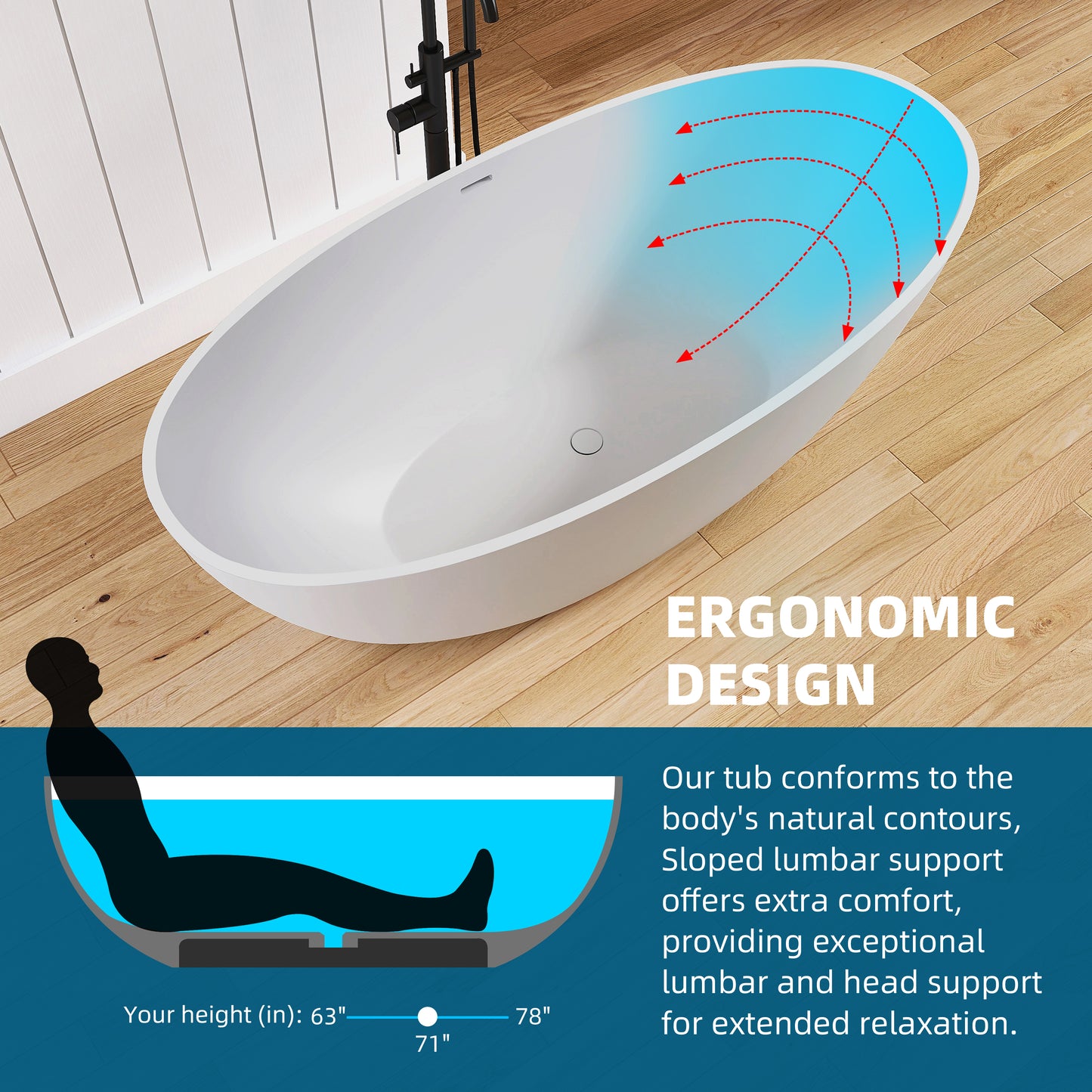 Medunjess 65'' Oval Luxury Resin Stone Soaking Tub