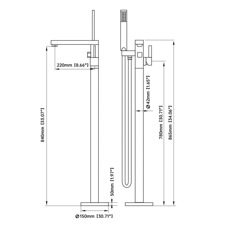 Medunjess DU23051-B Single Handle Floor Mounted Freestanding Tub Filler with Handshower