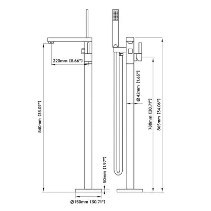 Medunjess DU23051-B Single Handle Floor Mounted Freestanding Tub Filler with Handshower