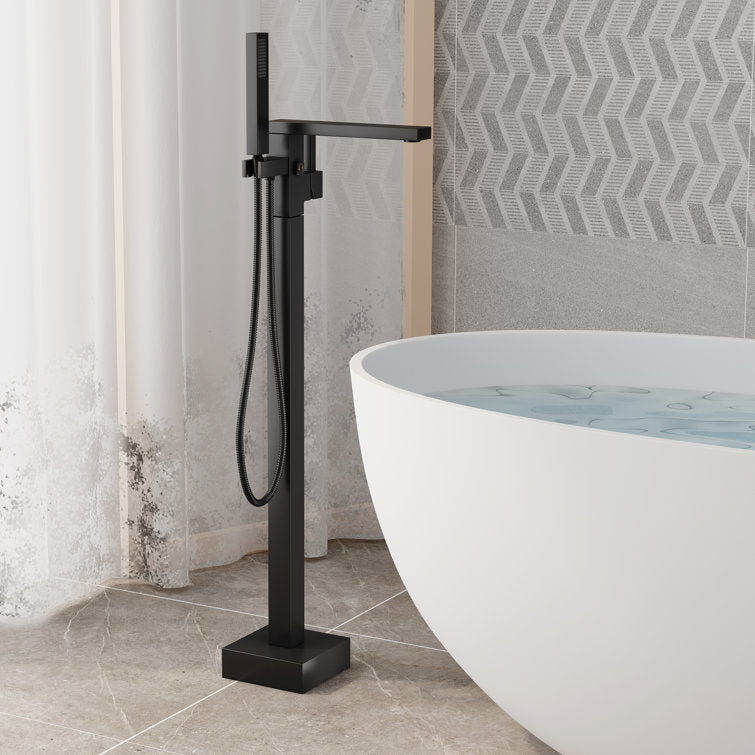 Medunjess DU23051-B Single Handle Floor Mounted Freestanding Tub Filler with Handshower