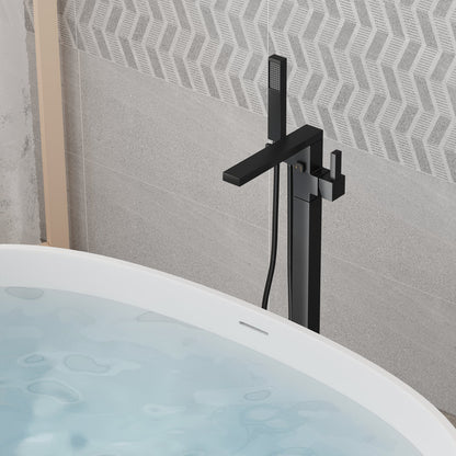 Medunjess DU23051-B Single Handle Floor Mounted Freestanding Tub Filler with Handshower