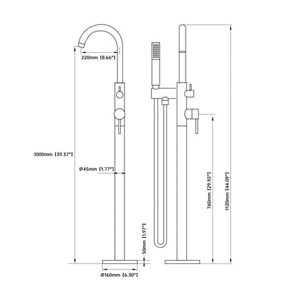 Medunjess DU23052-L Tub Faucet Floor Tub Spout with Diverter Freestanding Bathtub Faucet Fillter