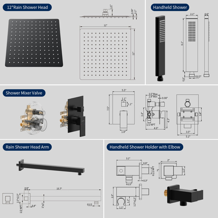 Medunjess DU212S-B Diverter Complete Shower System