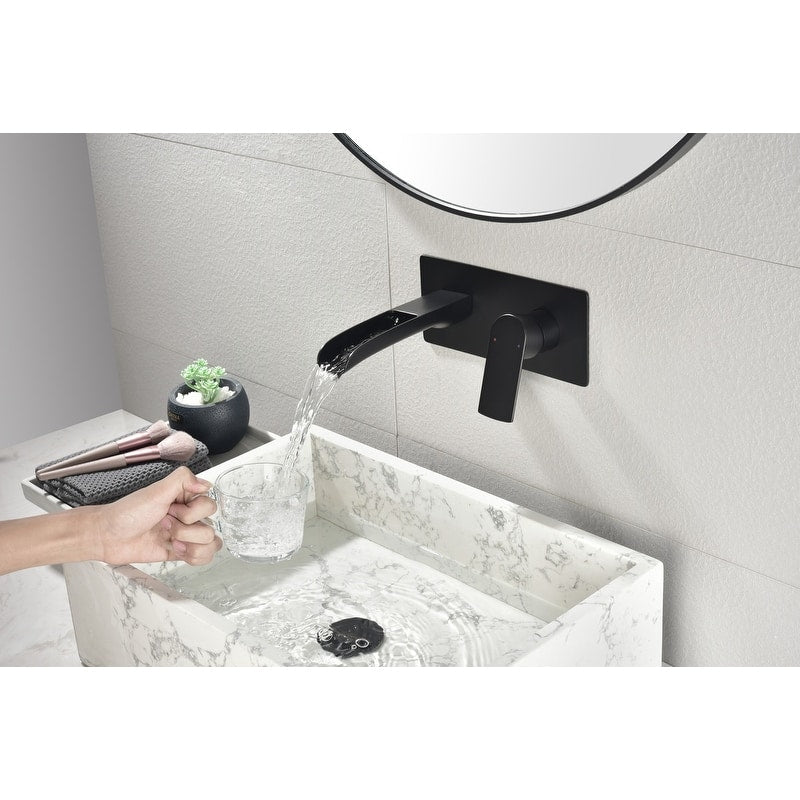 Medunjess Bathroom Waterfall Faucet Single Handle with Wall mounted