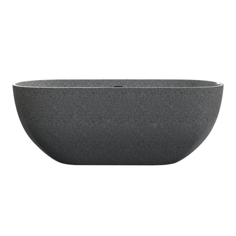 Medunjess 63'' x 31'' Concrete Freestanding Solid Surface Soaking Stone Bathtub Terrazzo