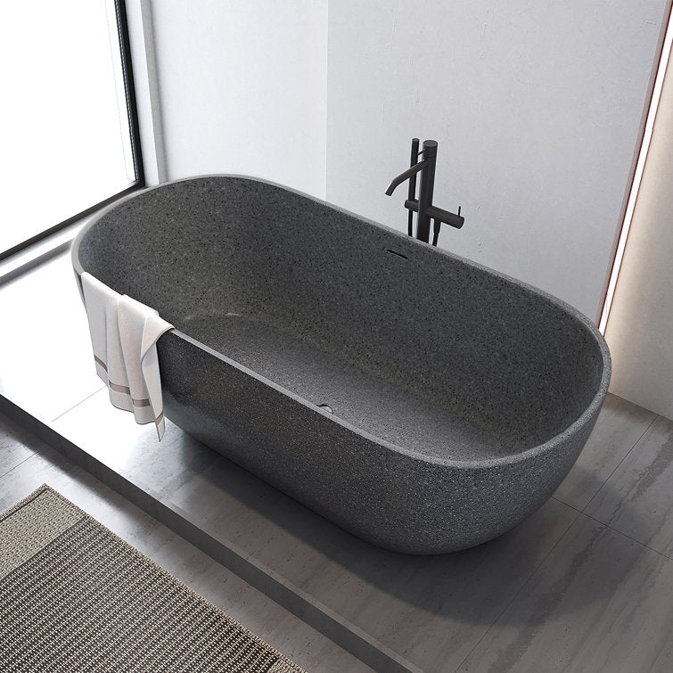 Medunjess 63'' x 31'' Concrete Freestanding Solid Surface Soaking Stone Bathtub Terrazzo