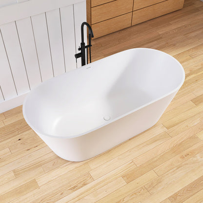 Medunjess 67'' Freestanding Soaking Bathtub Solid Surface Soaking Tubs in Matte White