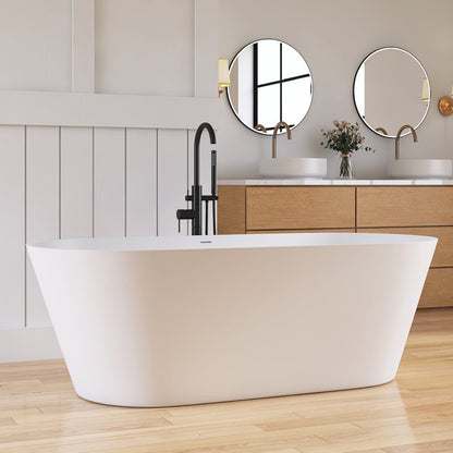 Medunjess 67'' Freestanding Soaking Bathtub Solid Surface Soaking Tubs in Matte White