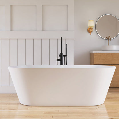 Medunjess 67'' Freestanding Soaking Bathtub Solid Surface Soaking Tubs in Matte White