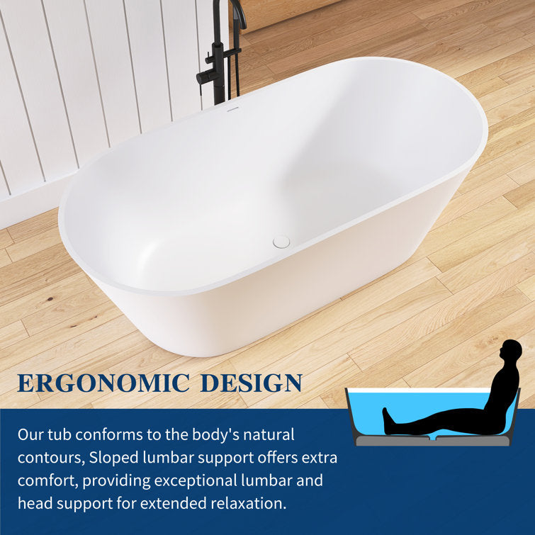 Medunjess 67'' Freestanding Soaking Bathtub Solid Surface Soaking Tubs in Matte White