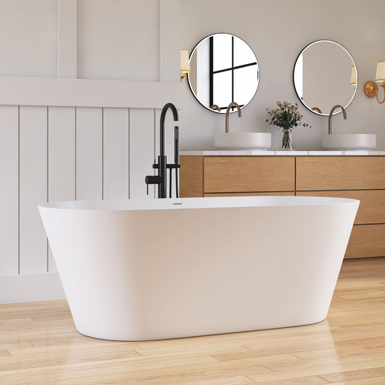 Medunjess 63'' Freestanding Tub Solid Surface Deep Freestanding Soaking Bathtub