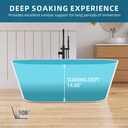 Medunjess 63'' Freestanding Tub Solid Surface Deep Freestanding Soaking Bathtub