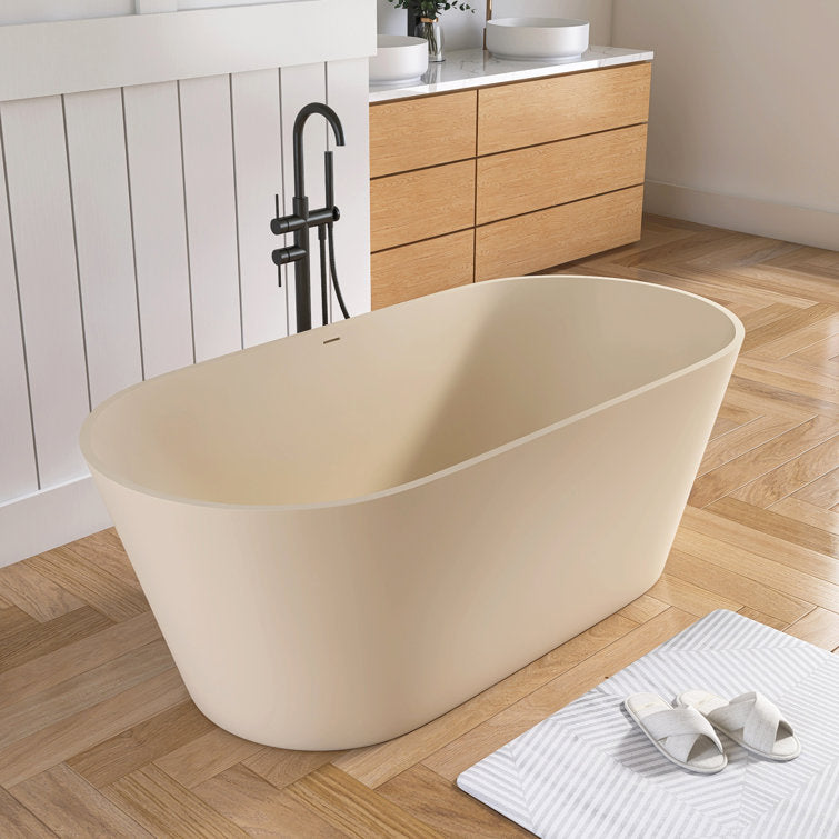 Medunjess 63'' Freestanding Tub Solid Surface Deep Freestanding Soaking Bathtub