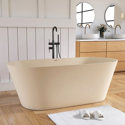 Medunjess 63'' Freestanding Tub Solid Surface Deep Freestanding Soaking Bathtub