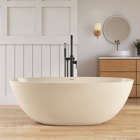 Medunjess Creamy 65'' Freestanding Bathtub Solid Surface Stone Resin Soaking Tub