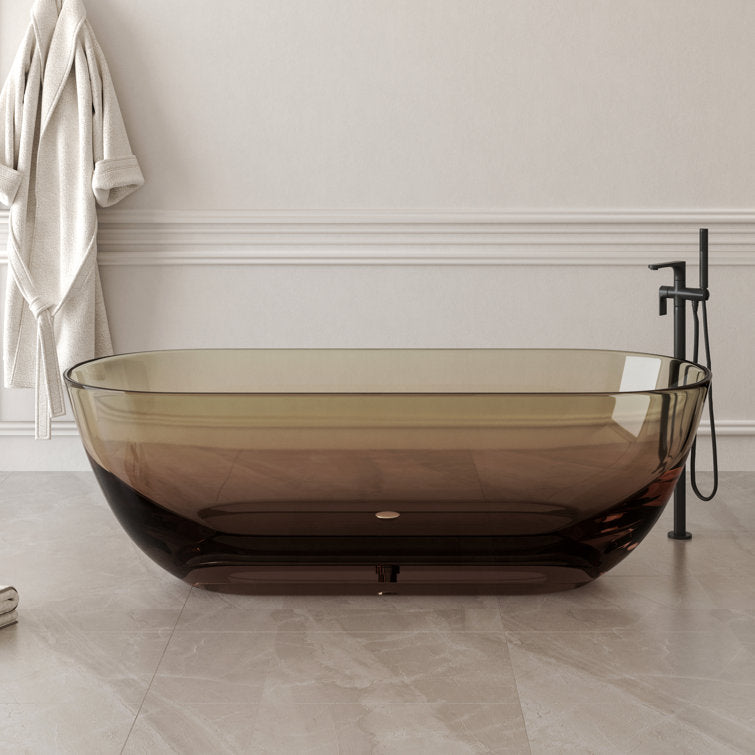 Medunjess 69'' X 30'' Freestanding Bathtub Solid Surface Stone Resin Soaking Bathtub Transparent