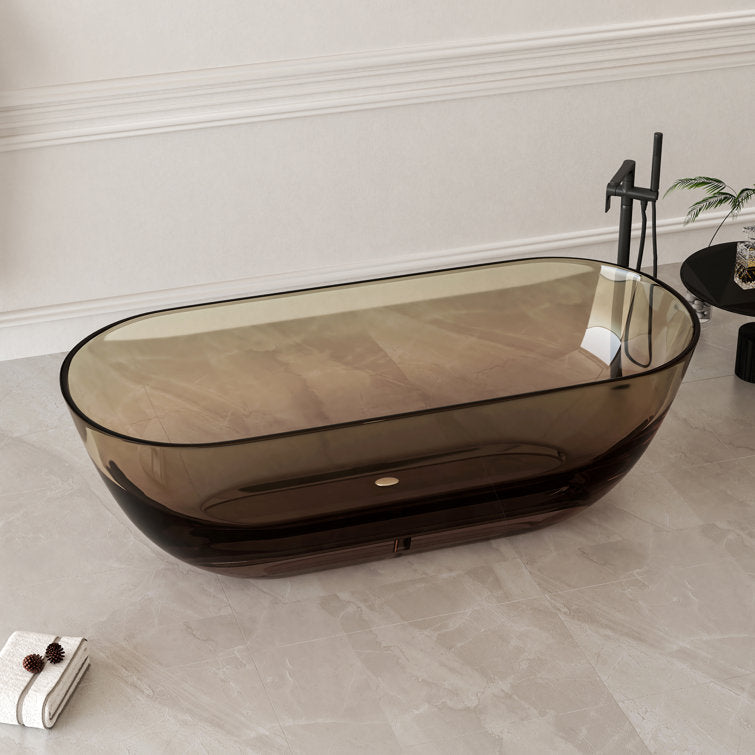 Medunjess 69'' X 30'' Freestanding Bathtub Solid Surface Stone Resin Soaking Bathtub Transparent