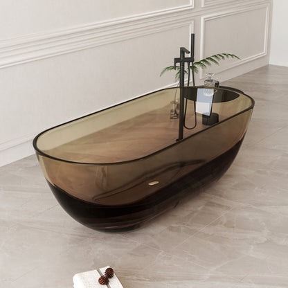 Medunjess 69'' X 30'' Freestanding Bathtub Solid Surface Stone Resin Soaking Bathtub Transparent