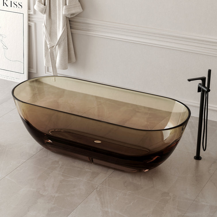 Medunjess 69'' X 30'' Freestanding Bathtub Solid Surface Stone Resin Soaking Bathtub Transparent