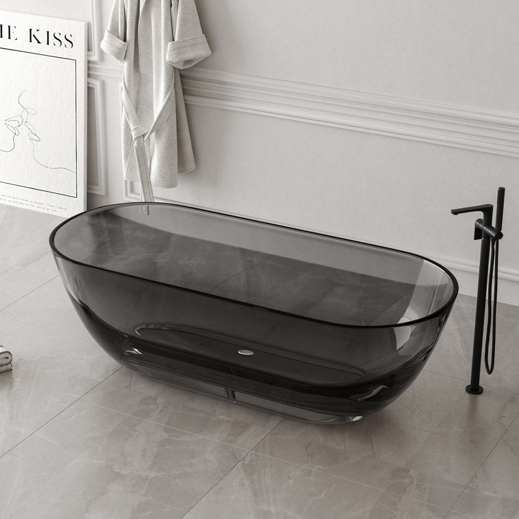 Medunjess 69'' X 30'' Freestanding Bathtub Solid Surface Stone Resin Soaking Bathtub Transparent