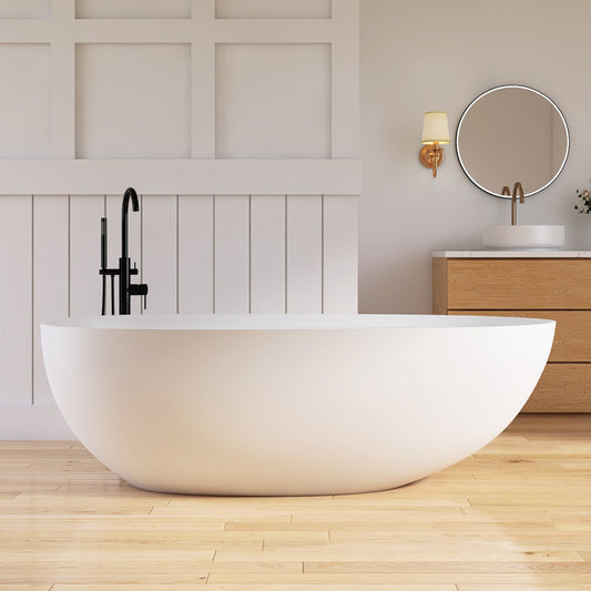 Medunjess 71" Freestanding Tub Solid Surface Resin Stone Freestanding Soaking Bathtub