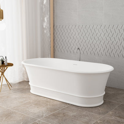 Medunjess 67" Freestanding Tub Solid Surface Modern Freestanding Soaking Bathtub European Tub