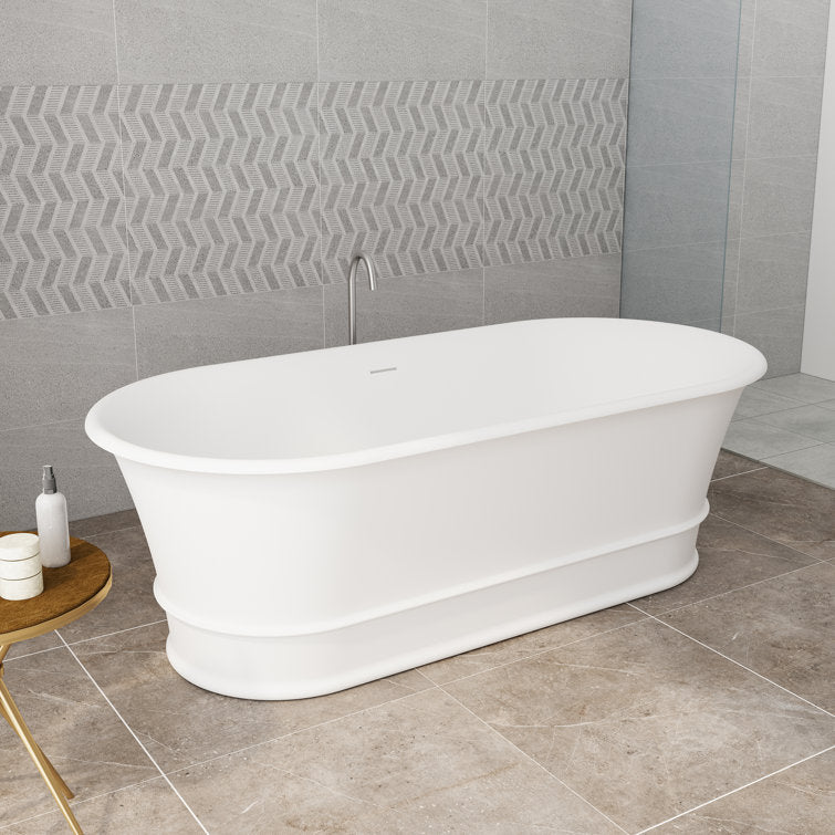 Medunjess 67" Freestanding Tub Solid Surface Modern Freestanding Soaking Bathtub European Tub