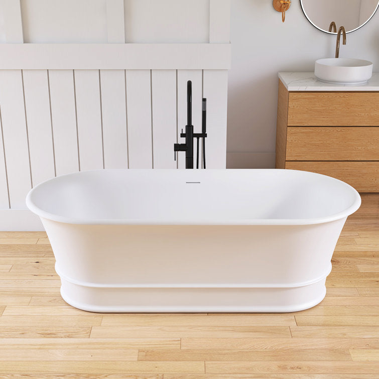 Medunjess 67" Freestanding Tub Solid Surface Modern Freestanding Soaking Bathtub European Tub