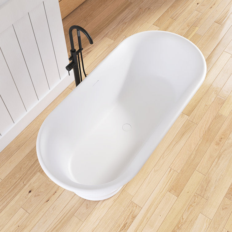 Medunjess 67" Freestanding Tub Solid Surface Modern Freestanding Soaking Bathtub European Tub