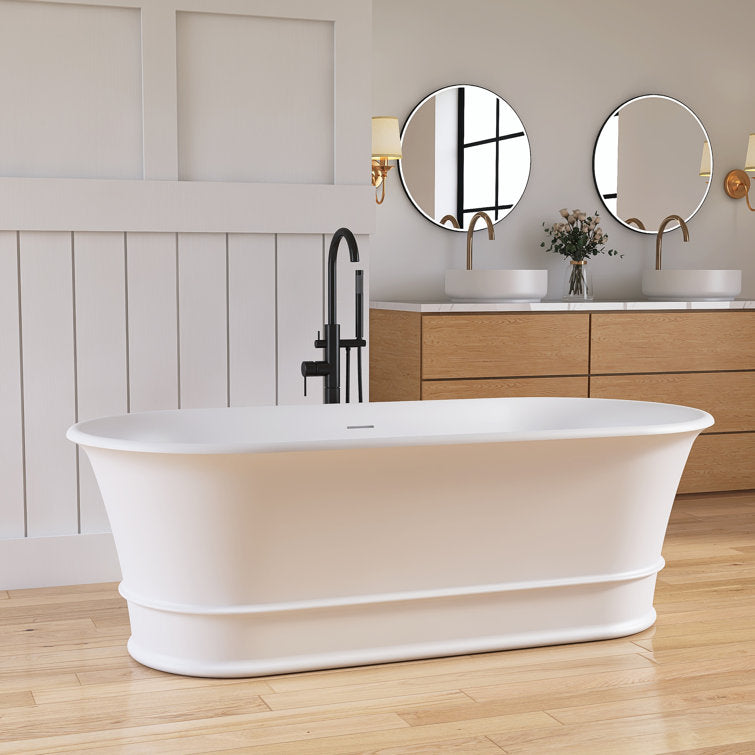 Medunjess 67" Freestanding Tub Solid Surface Modern Freestanding Soaking Bathtub European Tub