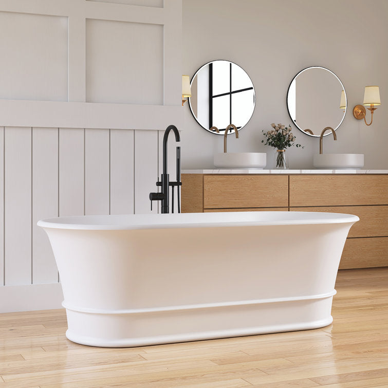 Medunjess 67" Freestanding Tub Solid Surface Modern Freestanding Soaking Bathtub European Tub