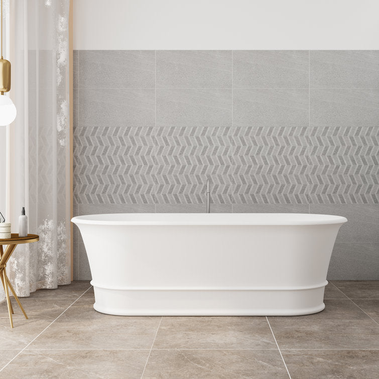 Medunjess 67" Freestanding Tub Solid Surface Modern Freestanding Soaking Bathtub European Tub