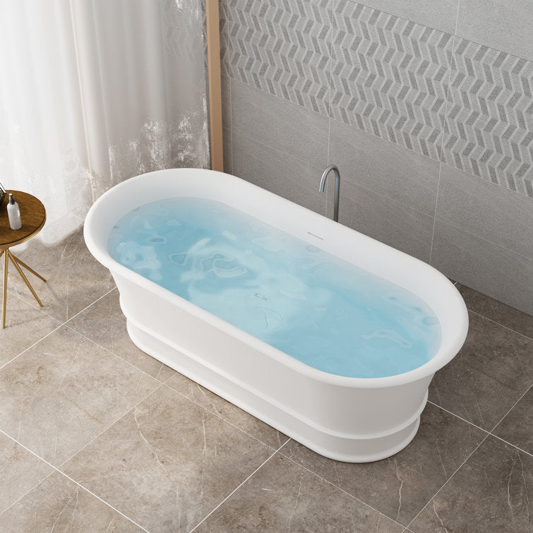 Medunjess 67" Freestanding Tub Solid Surface Modern Freestanding Soaking Bathtub European Tub