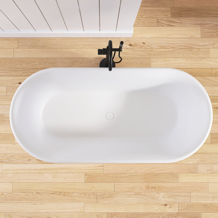 Medunjess 67" Freestanding Tub Solid Surface Modern Freestanding Soaking Bathtub European Tub