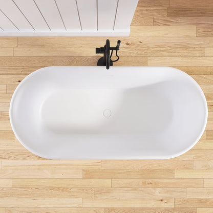 Medunjess 67" Freestanding Tub Solid Surface Modern Freestanding Soaking Bathtub European Tub