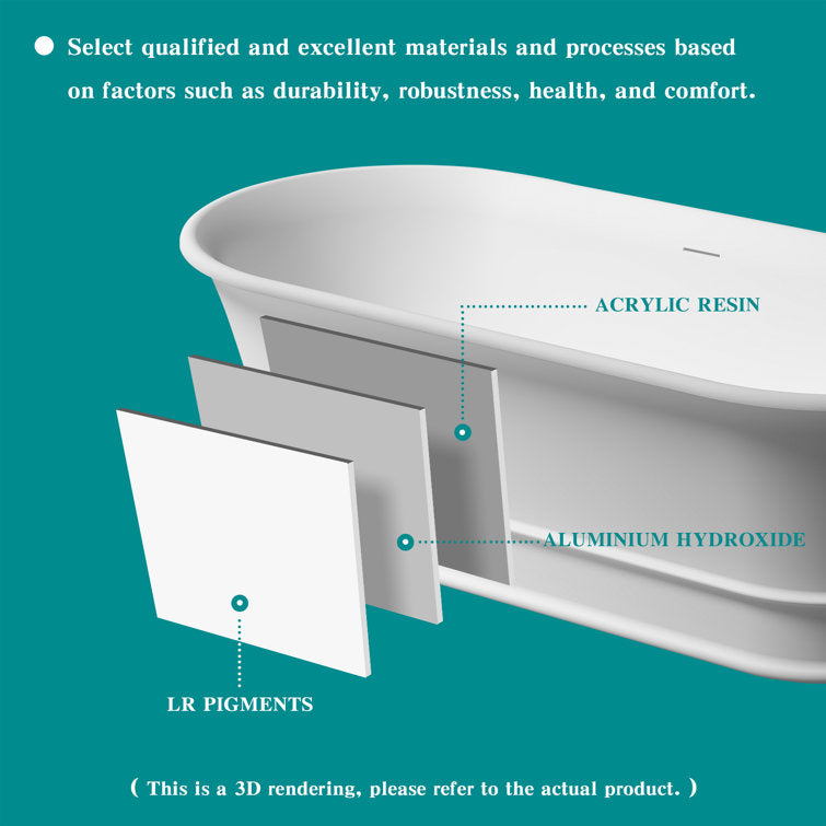 Medunjess 67" Freestanding Tub Solid Surface Modern Freestanding Soaking Bathtub European Tub