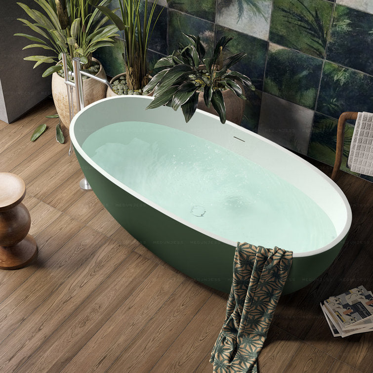 Medunjess 65'' Oval Luxury Resin Stone Soaking Tub