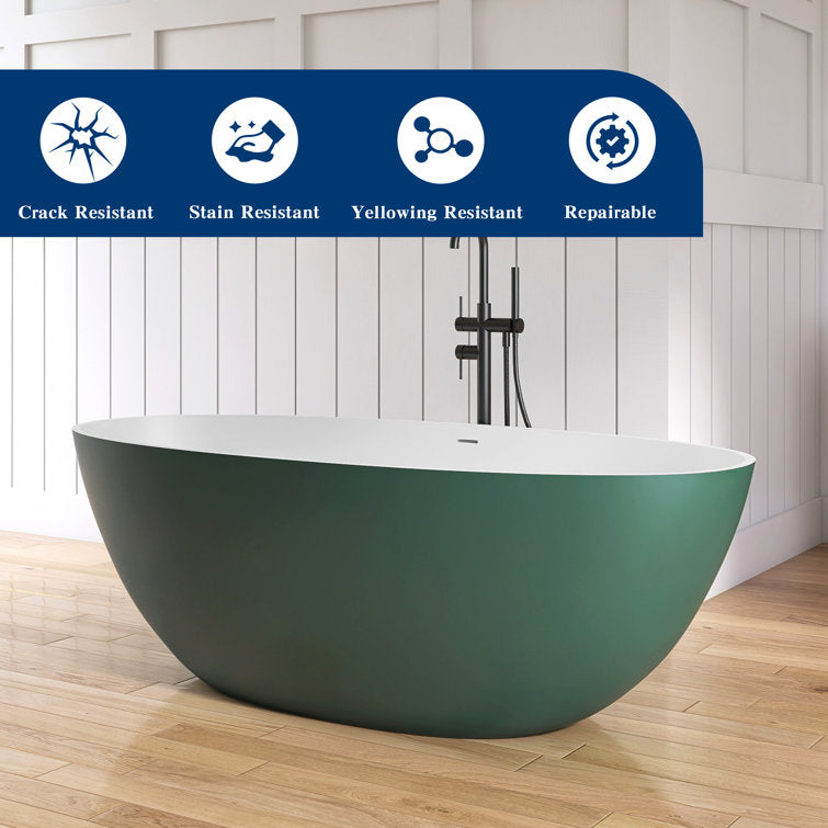 Medunjess 65'' Oval Luxury Resin Stone Soaking Tub