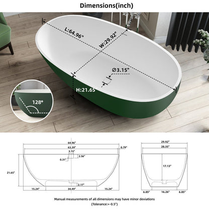 Medunjess 65'' Oval Luxury Resin Stone Soaking Tub