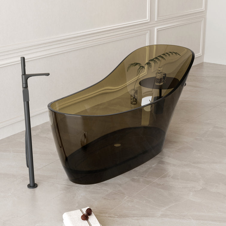 Medunjess 67" x 30" Solid Surface Freestanding Slipper Soaking Bathtub