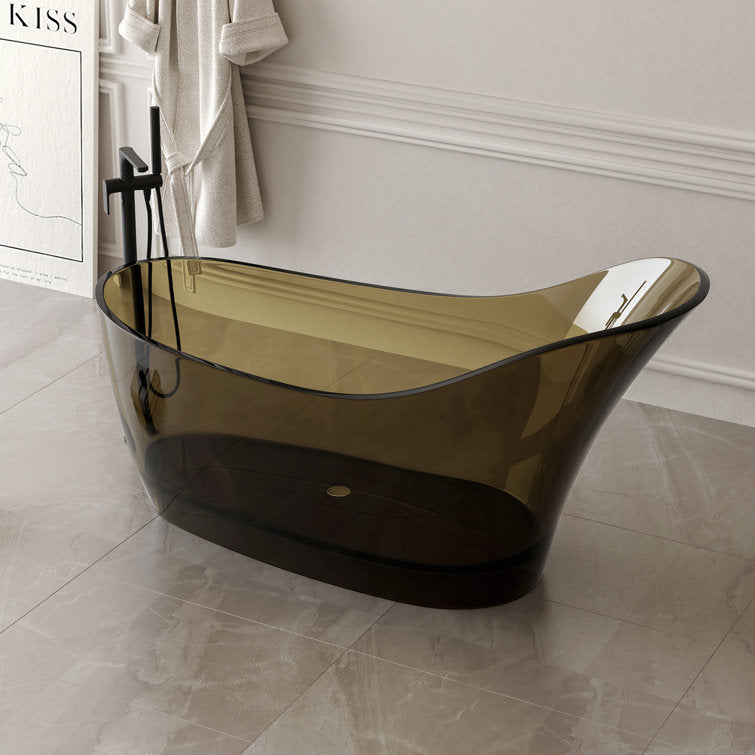 Medunjess 67" x 30" Solid Surface Freestanding Slipper Soaking Bathtub