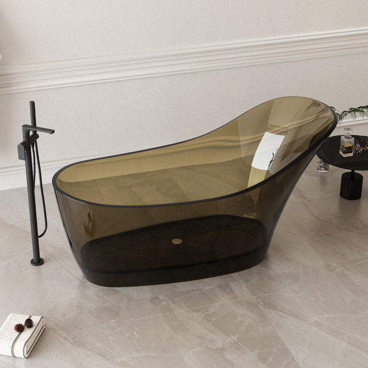 Medunjess 67" x 30" Solid Surface Freestanding Slipper Soaking Bathtub