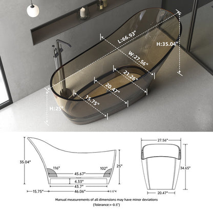 Medunjess 67" x 30" Solid Surface Freestanding Slipper Soaking Bathtub